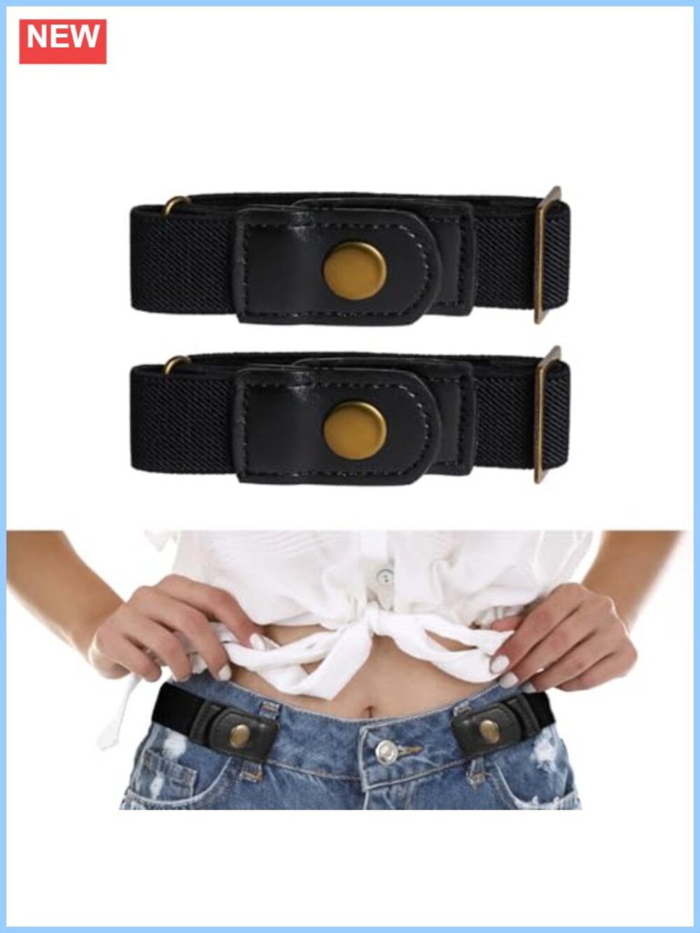 No Buckle Elastic Stretch Belt Leather Metal Adjustable Invisible Belt for
